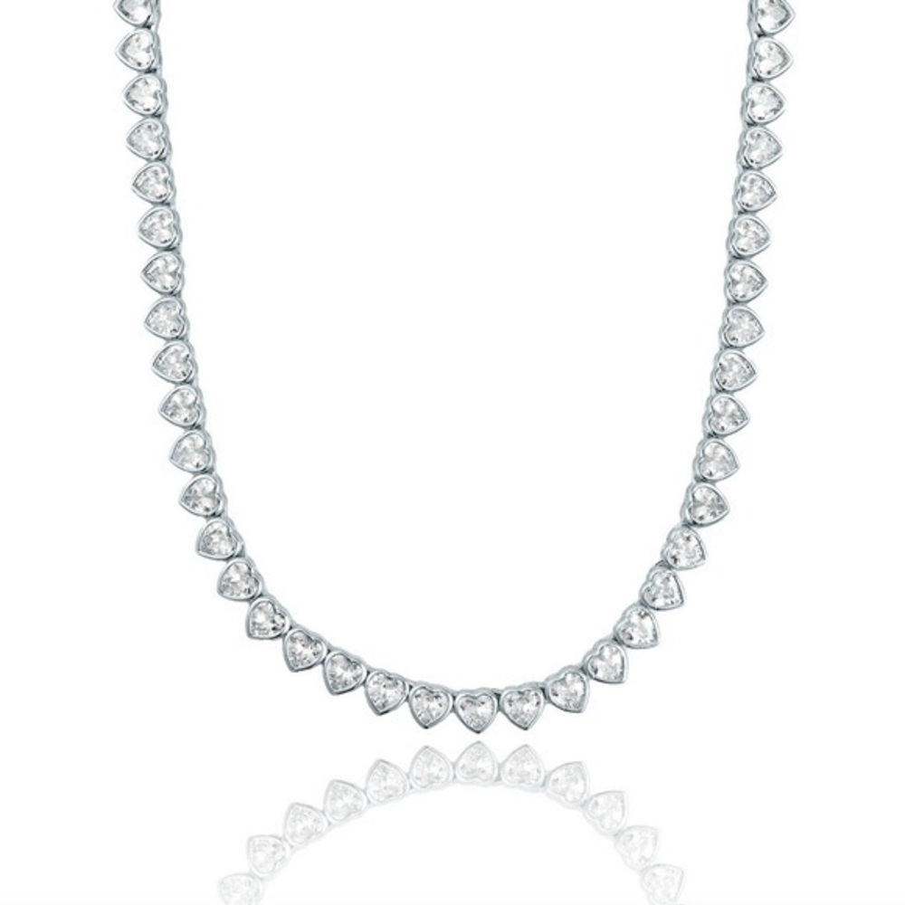 CZ Pave Heart Bezel Tennis Necklace